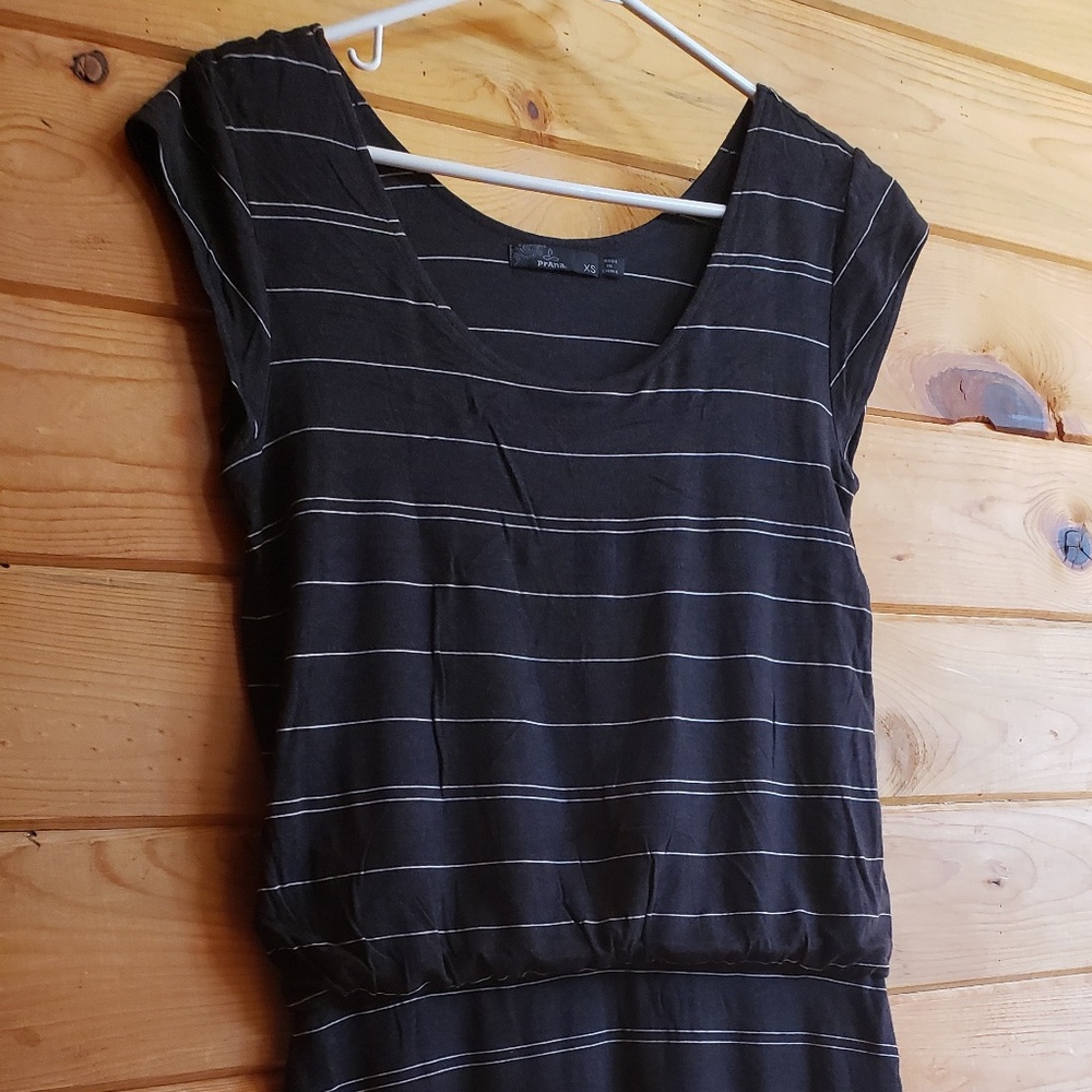Prana Black Cap Sleeve Dress with White Pinstripes Small